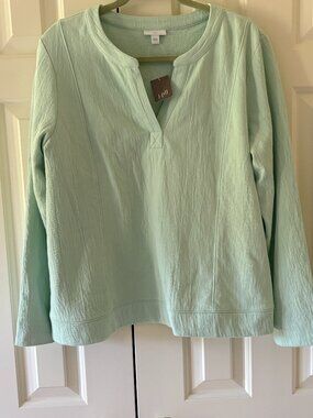NWT J. Jill Knit Gauze Pullover in Cucumber Sz L
